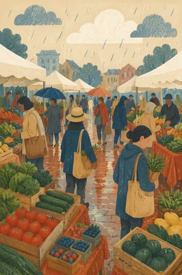 Rainy Farmers Market Fresh Organic Produce