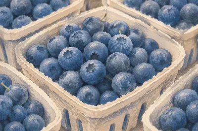 Fresh Organic Blueberries in Market Baskets