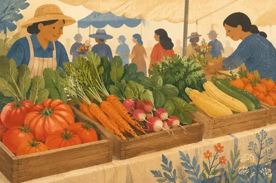 Fresh Organic Farmers Market Produce Display