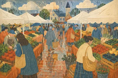 Rainy Morning Farmers Market Produce