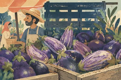Fresh Organic Eggplants at Farmers Market