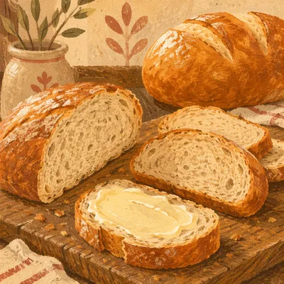 Rustic Fresh Bread with Butter Slices