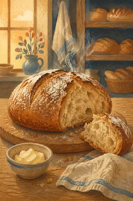 Rustic Fresh Bread Loaf Bakery Scene