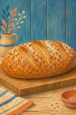 Rustic Fresh Bakery Loaf on Wooden Board