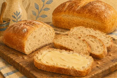 Rustic Fresh Bread with Butter Slices