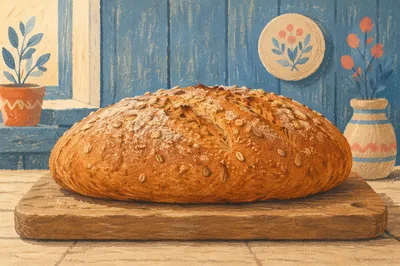 Rustic Fresh Bakery Loaf on Wooden Board