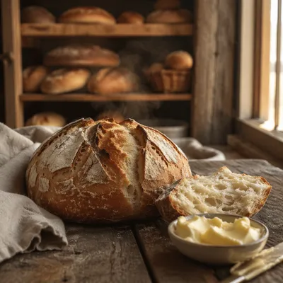 Fresh Rustic Bakery Loaf with Butter