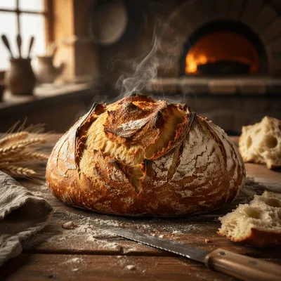 Rustic Artisan Bread Loaf in Bakery