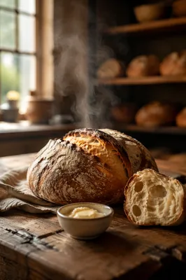 Rustic Fresh Bread Loaf with Butter