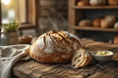 Rustic Fresh Bread Loaf at Sunrise