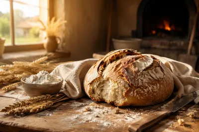 Rustic Artisan Bread Loaf at Sunrise