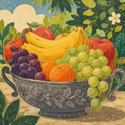 Colorful Fresh Fruit Bowl in Garden