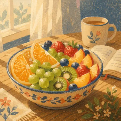 Fresh Fruit Bowl on Wooden Table