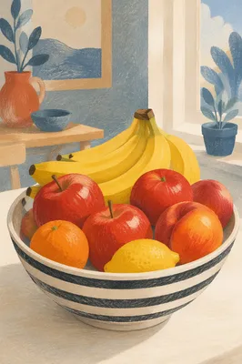 Colorful Fresh Fruit Bowl on White Table