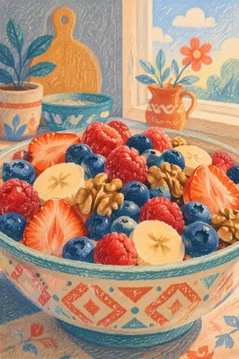 Colorful Fresh Fruit Bowl on Kitchen Table