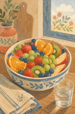 Colorful Fruit Bowl by Morning Window