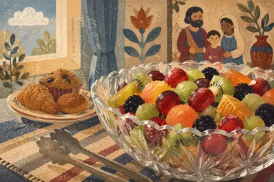 Colorful Fresh Fruit Bowl Breakfast Scene