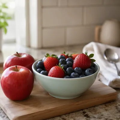 Colorful Fresh Fruit Bowl on Kitchen Counter