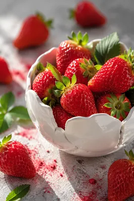 Fresh Strawberries in White Ceramic Bowl