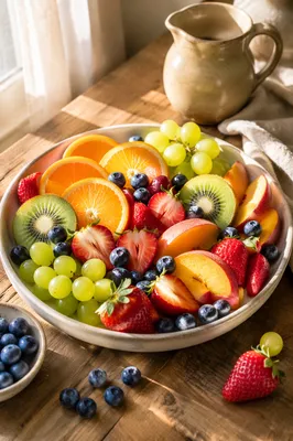 Colorful Fresh Fruit Bowl on Rustic Table