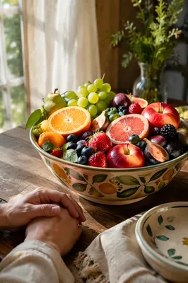 Colorful Fresh Fruit Bowl by Morning Window