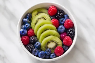 Colorful Fresh Fruit Bowl Overhead