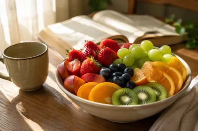 Fresh Fruit Bowl on Wooden Table