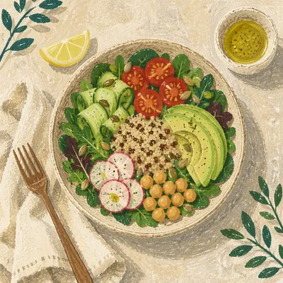 Fresh Healthy Salad Bowl Overhead Flat Lay