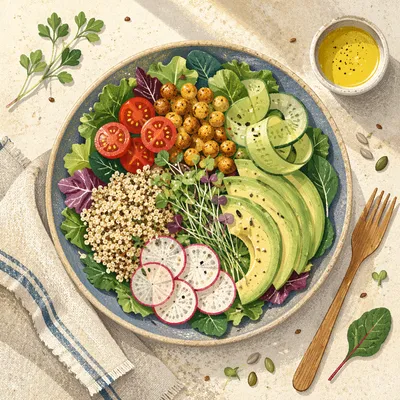 Fresh Healthy Salad Bowl Overhead