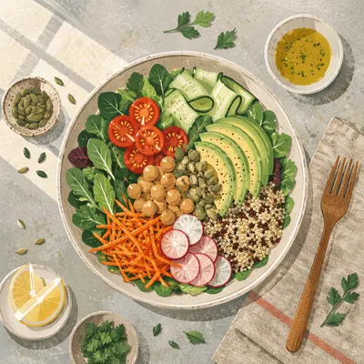Fresh Salad Bowl Overhead Healthy Meal