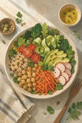 Fresh Salad Bowl Overhead Healthy Meal
