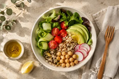 Fresh Healthy Salad Bowl Flat Lay