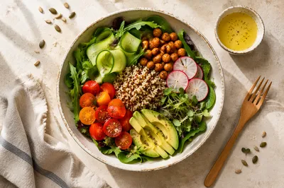 Fresh Healthy Salad Bowl Overhead View