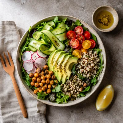 Fresh Healthy Salad Bowl Flat Lay
