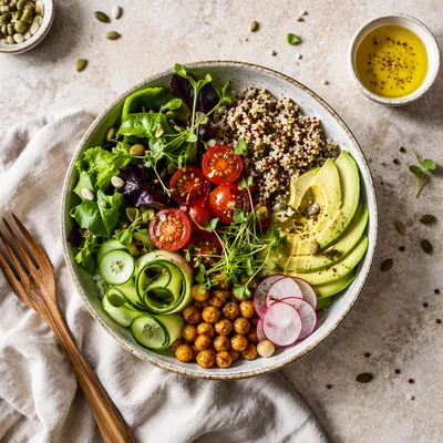 Fresh Healthy Salad Bowl Overhead View