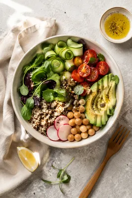 Fresh Healthy Salad Bowl Overhead Flat Lay
