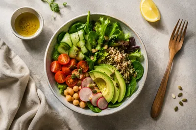 Fresh Healthy Salad Bowl Overhead Scene