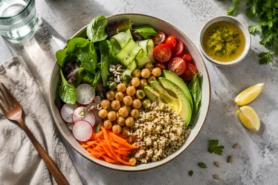 Fresh Salad Bowl Overhead Healthy Meal