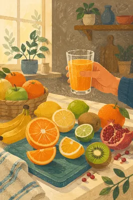 Fresh Fruit Basket and Orange Juice