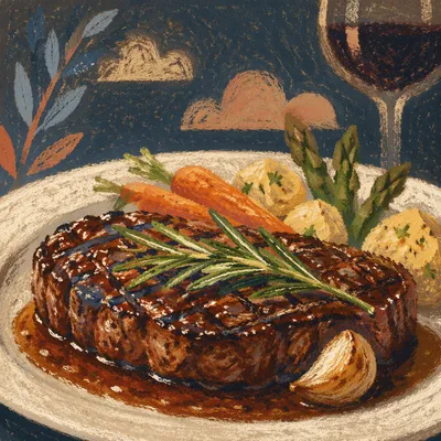 Grilled Steak Dinner with Rosemary Garnish