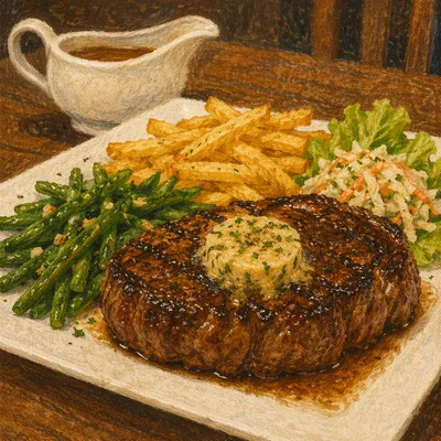 Hearty Grilled Steak Dinner with Herb Butter