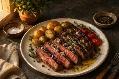 Rustic Grilled Steak Dinner with Herbs