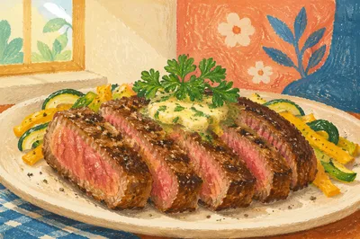Grilled Steak Plate with Herb Butter