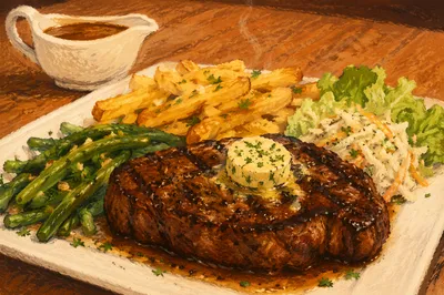 Hearty Grilled Steak Dinner with Herb Butter