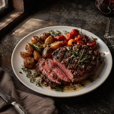 Juicy Grilled Steak Dinner with Herbs