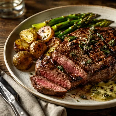 Grilled Steak Dinner with Herbs