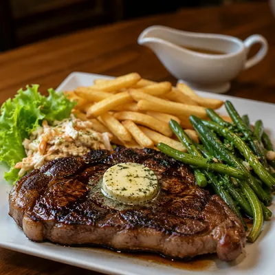 Hearty Grilled Steak Dinner with Herb Butter