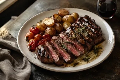 Juicy Grilled Steak Dinner with Herbs