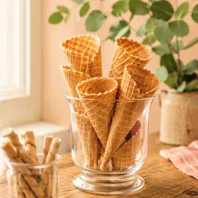 Golden Waffle Cones on Summer Table