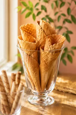 Golden Waffle Cones on Summer Table